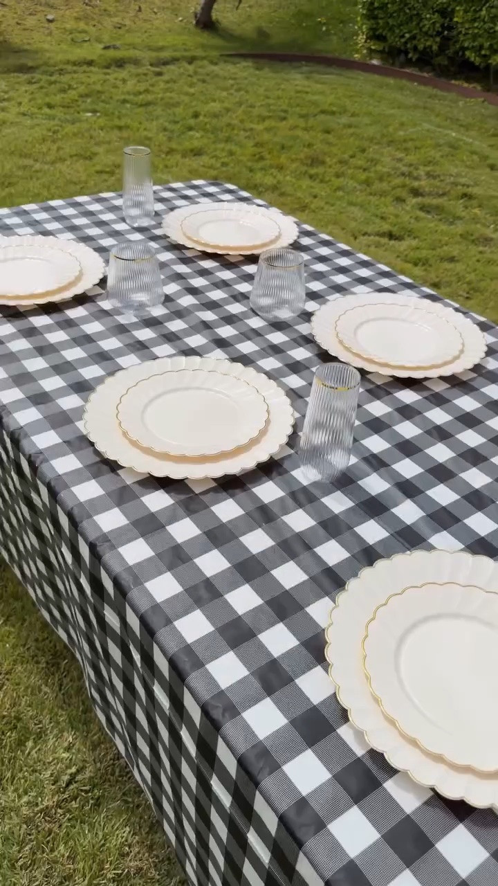 Amazon Outdoor Hosting Finds ☀️. These party finds made the setup look so cute without the stress- from the disposal tablecloth top to the unbreakable gold rim cups and plates. Easy clean up but looks elevated 🤍🖤
@amazon 
#amazonhome #outdoorhosting #amazonmusthaves #outdoorentertaining #easysetup

#LTKHome