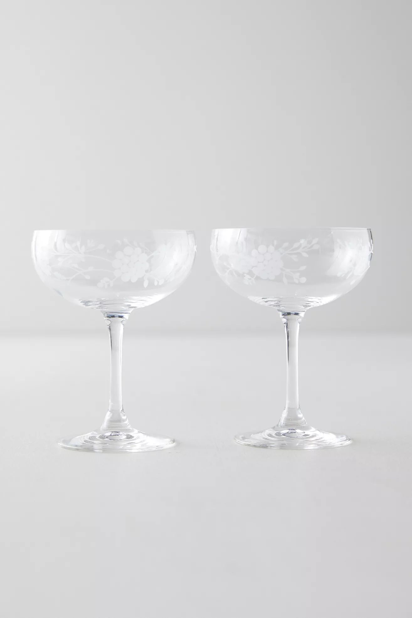 Etched Floral Coupes, Set of 2 | Anthropologie (US)