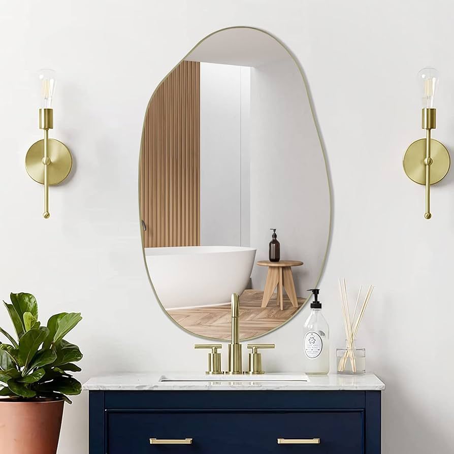 DAOYIJIAJU Irregular Wall Mirror, Asymmetrical Mirror, Wavy Mirror, Large Vanity Mirror Wall Deco... | Amazon (US)