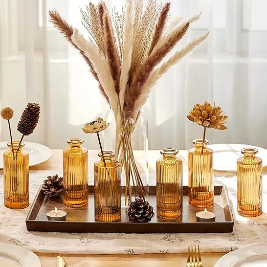 ComSaf Small Flower Vases, Amber Bud Vases Set, Mini Bud Vase in Bulk, Winter Fall Mini Table Flo... | Amazon (US)