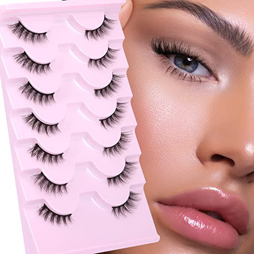 ALICE Half Lashes 3/4 False Eyelashes Natural Looking Faux Mink Lashes Fluffy Cat Eye Wispy Lashes Pack Corner Accent Eye Makeup DIY Clusters Lashes 7 Pairs | Amazon (US)