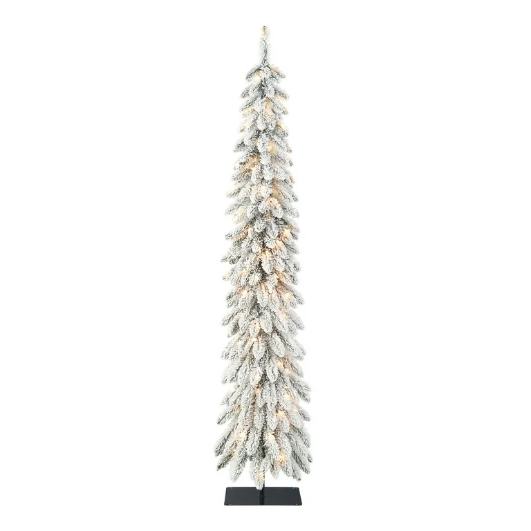 Holiday Time Prelit 100 Clear Incandescent Lights Flocked Pencil Alpine Artificial Christmas Tree... | Walmart (US)