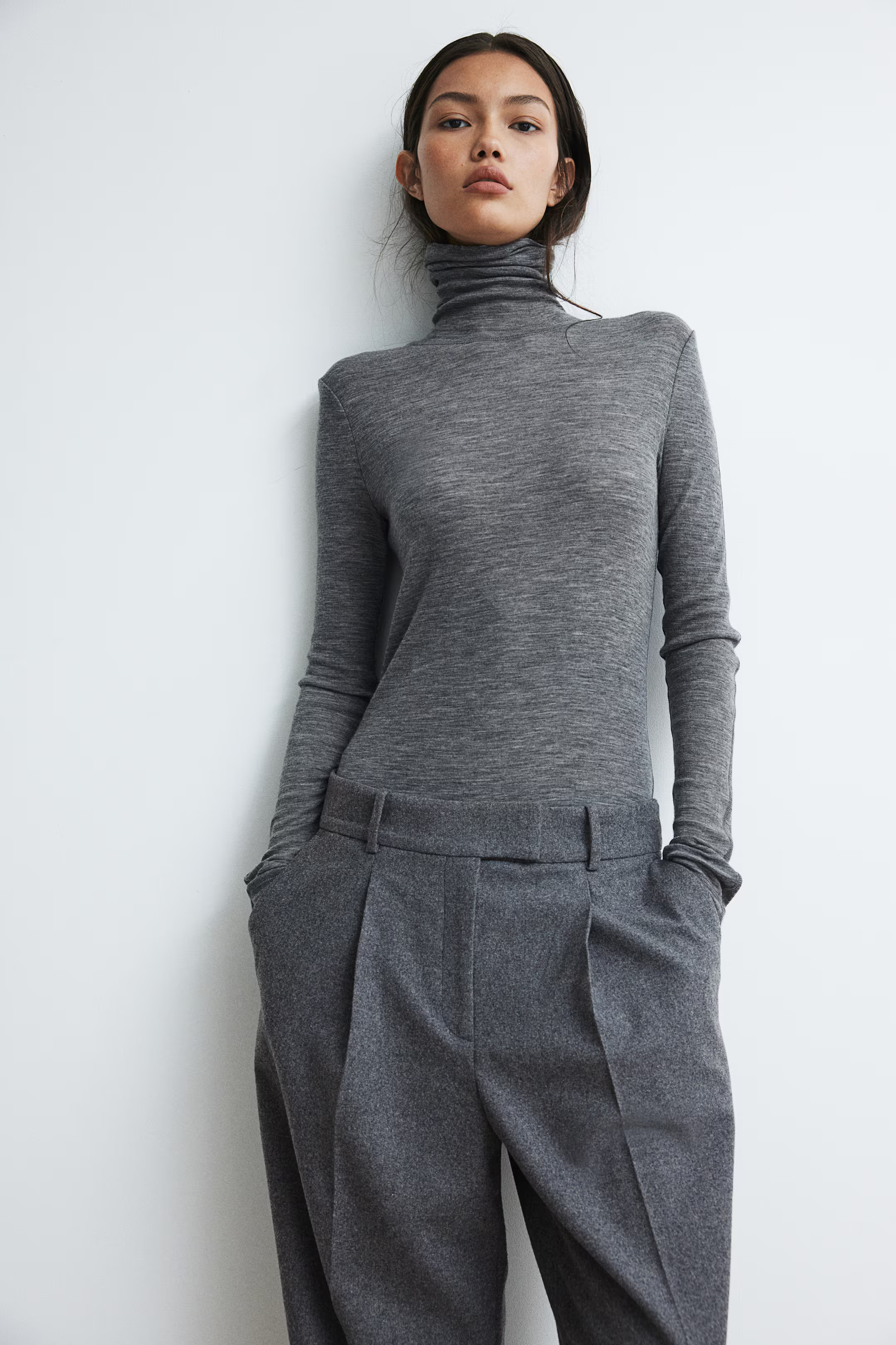Straight-Leg Pants - Dark gray melange - Ladies | H&M US | H&M (US + CA)