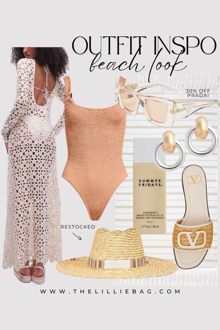 Beach look with some of my recent finds! Prada sunglasses are 30% off. 

My beach hat restocked! 

Summer outfit. Sandals. Swimsuit. Sunglasses. Vacation outfit. Beach look. 

#LTKSaleAlert #LTKSwim #LTKOver40