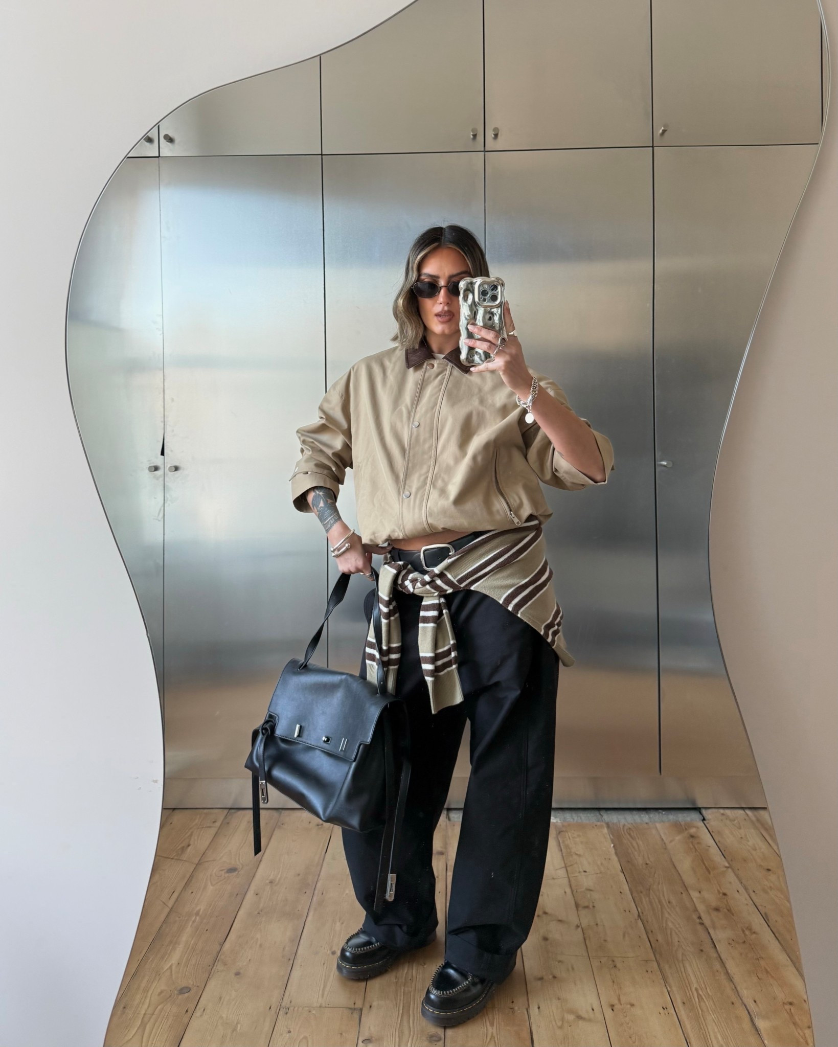 M&S, beige jacket, spring jacket, barrel leg trousers, black trousers, dr martens, Adanola, stripe cardigann

#LTKUK #LTKootd #LTKspring