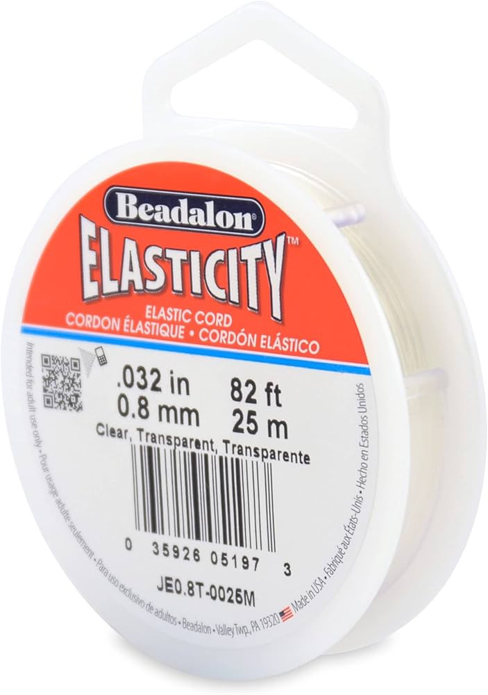 Beadalon Elasticity Stretch Cord, 0.8 mm, Clear, 25 m | Amazon (US)