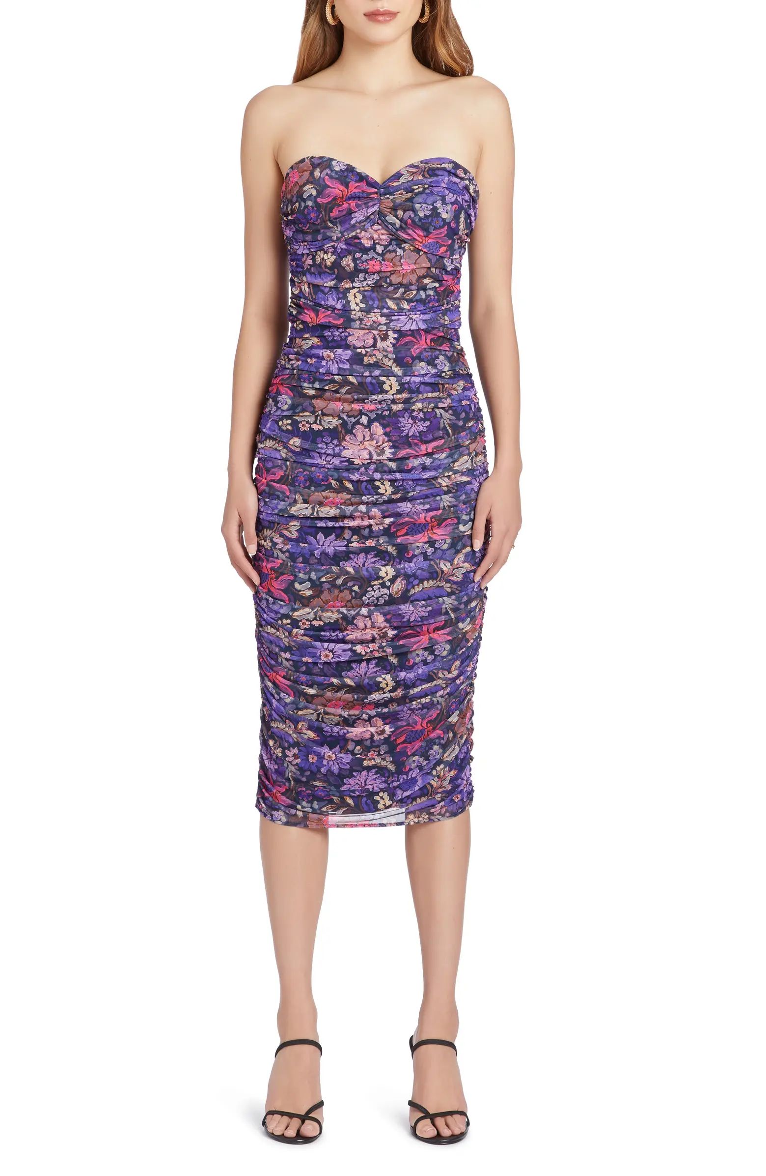 Floral Strapless Mesh Body-Con Cocktail Dress | Nordstrom