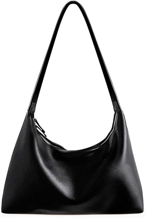 Leather Hobo Bags for Women Small Soft Shoulder Purse Slouchy Tote Handbag with Double Zipper Des... | Amazon (US)