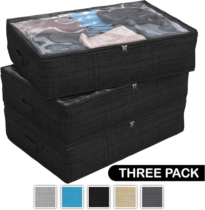 NEATERIZE Under Bed Storage Bags | 3-Pack Underbed Clothing Organizer | Ultra Thick Fabric, Reinf... | Amazon (US)