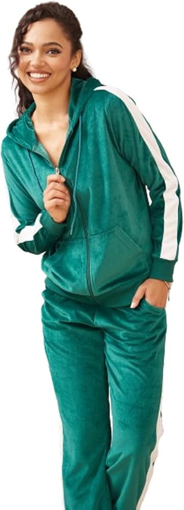 TanBridge 2 Piece Outfits Women's Velour Sweatsuits Long Sleeve Zip Up Hoodie Sweatpants Tracksui... | Amazon (US)