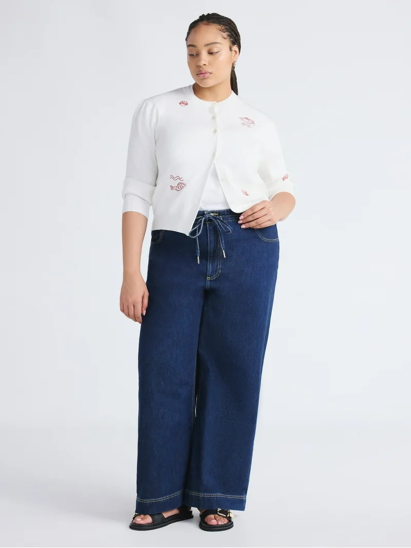 Free Assembly Women's and Women's Plus Loose Fitting Wide Leg Jeans with Tie Waist, 32" Inseam, S... | Walmart (US)