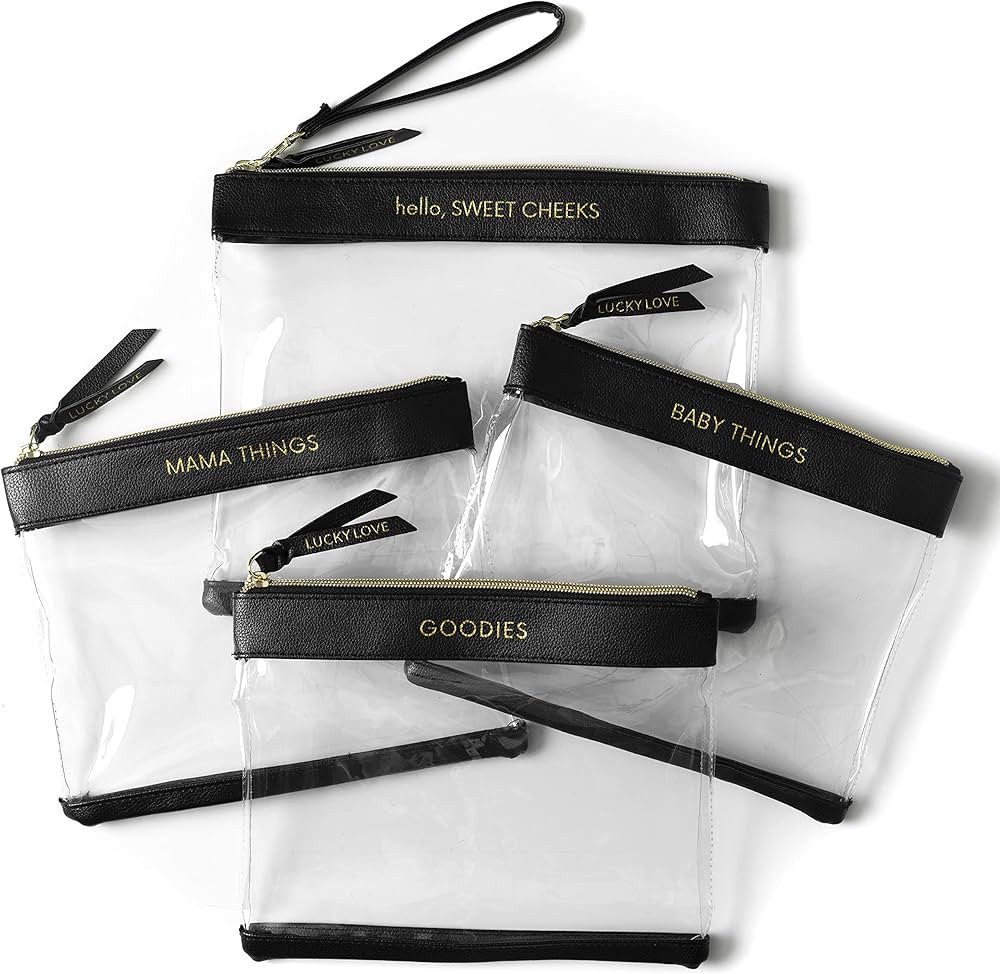 Lucky Love Diaper Bag Organizing Pouches | Set of 4 Including Diaper Clutch | Dry Wet Bag (Black ... | Amazon (US)