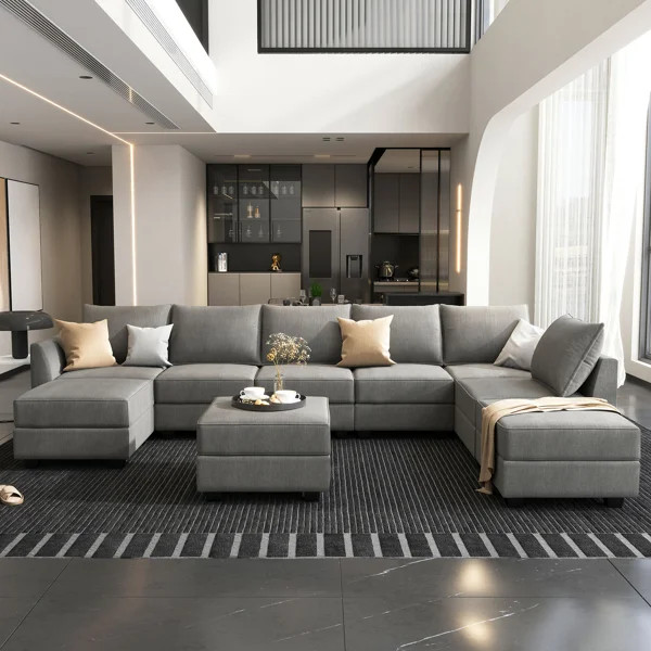 U shaped Modular Sectional Grey Sectional Sofa with Chaise | Wayfair North America