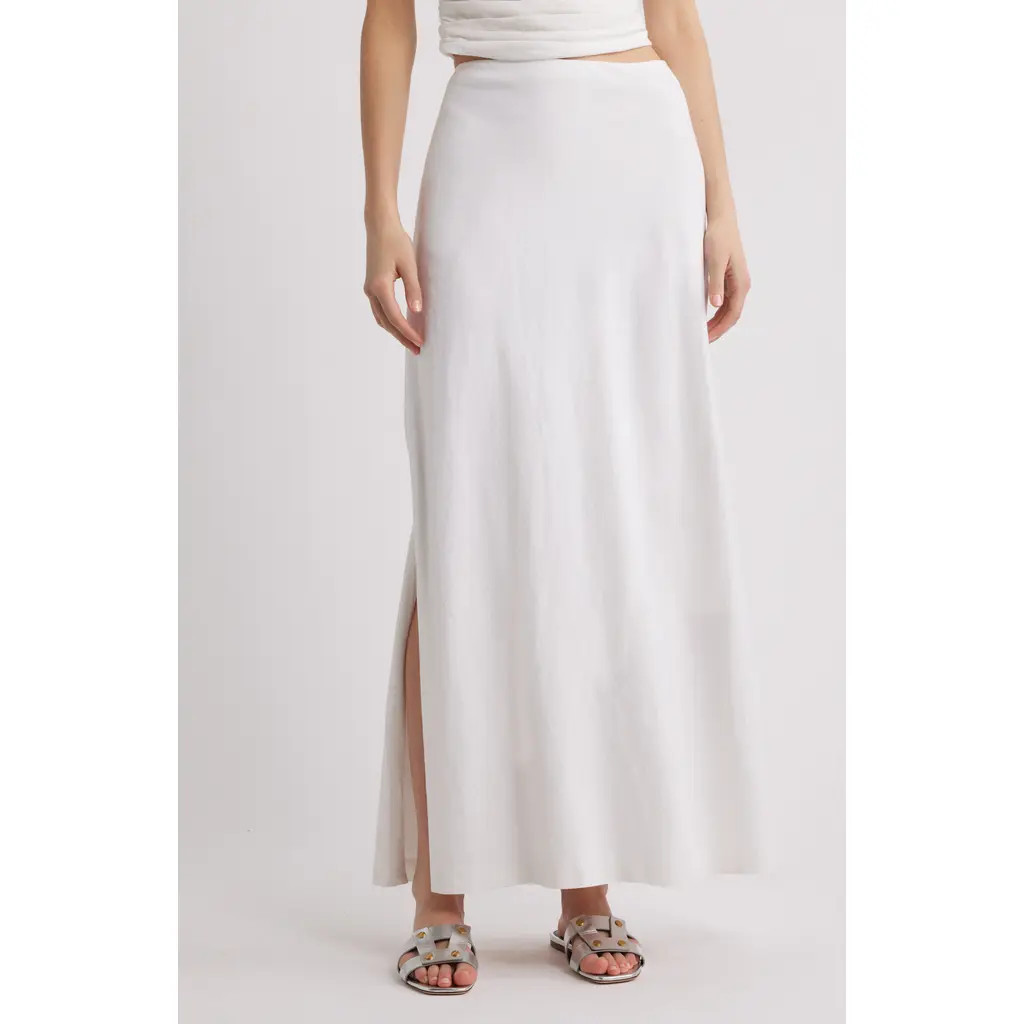 Open Edit Linen Blend Skirt in White at Nordstrom, Size Large | Nordstrom
