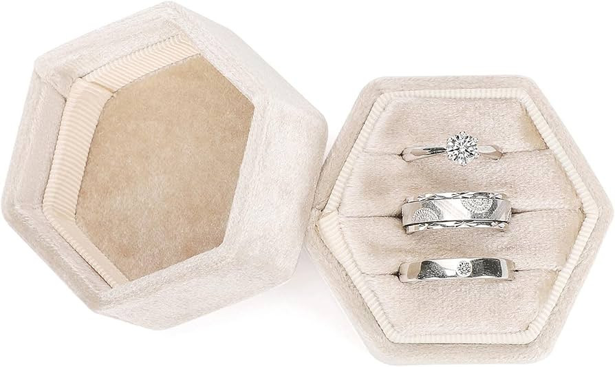 Amazon.com: WantGor Velvet Jewelry Ring Box, 3 Slots Hexagon Ring Gift Box Vintage Ring Display H... | Amazon (US)