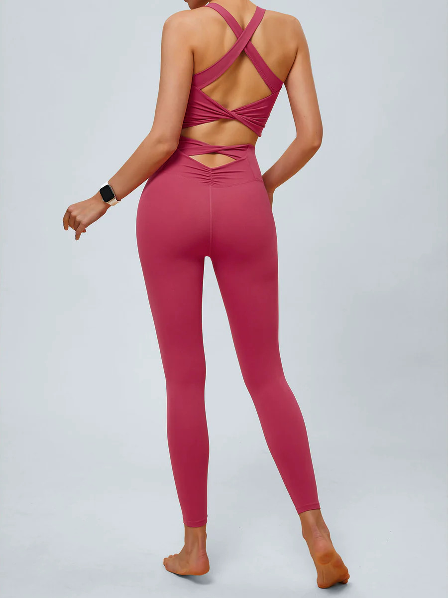 Rose Red Cut Out Leggings 24”& Reviews - Dark Coffee,Purple,Khaki,Red - Sustainable Yoga Bottom... | BERLOOK