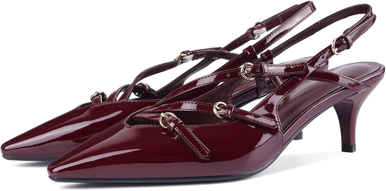 CORNMOOD Stiletto Slingback Heels Pumps for Women | Glossy Patent Leather Kitten heel, Chic Dress... | Amazon (US)