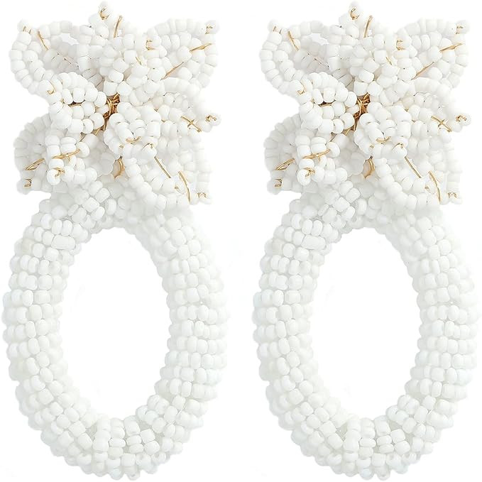 LITRENDY Beaded Earrings Handmade Multicolored Seed Bead Summer Bohemian Tassel Dangle Earrings C... | Amazon (US)