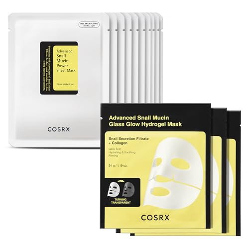 COSRX Snail Mucin Sheet Mask 10EA + Hydrogel Collagen Mask 3EA- Self Care, Stocking Stuffers, Travel Essentials, Gifts for Women, Face Masks for Dry Skin, Korean Skin Care | Amazon (US)