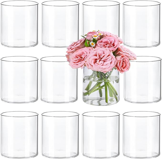 12pcs Small Glass Cylinder Vases for Centerpieces, 4 Inch Clear Flowers Vase for Wedding Decorati... | Amazon (US)