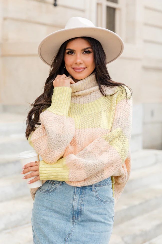 Summertime's Close Yellow Multi Checkered Turtleneck Sweater | Pink Lily