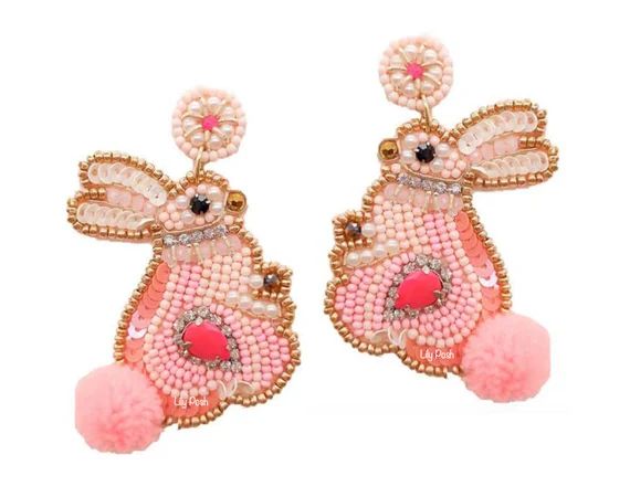 Pink Rabbit Earring Seed Bead Earrings Statement Earring | Etsy | Etsy (US)