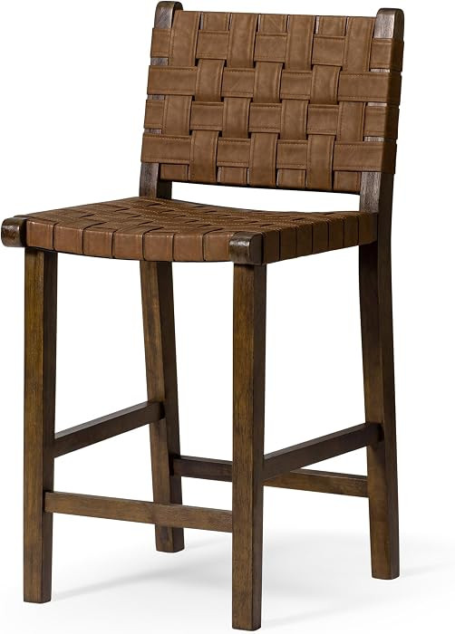 Maven Lane 26" Noah Counter Stool - Solid Wood Counter Height Chair, Artisan Woven Brown Finish w... | Amazon (US)