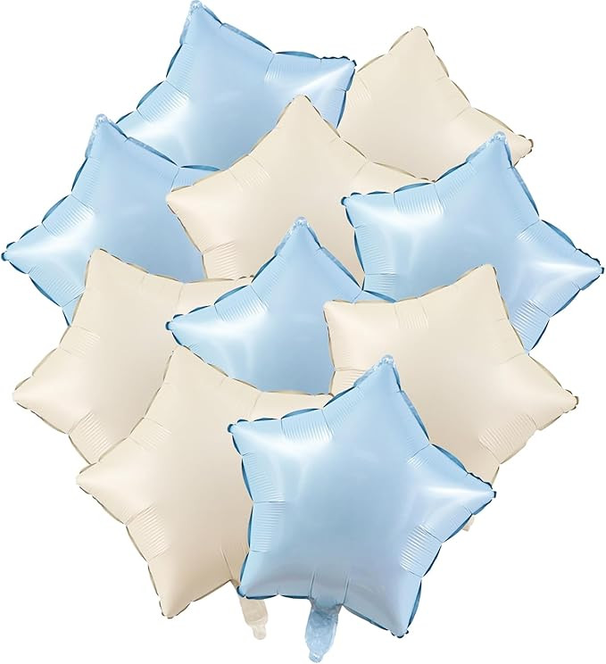 10Pcs Blue White Star Balloons,18 Inch Matte Star Shape Helium Foil Balloons for Wedding, Birthda... | Amazon (US)