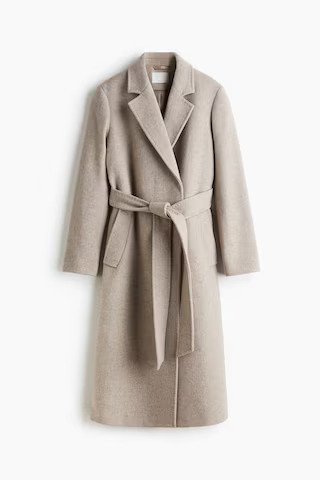 H & M - Wool-Blend Tie-Belt Coat - Brown | H&M (US + CA)