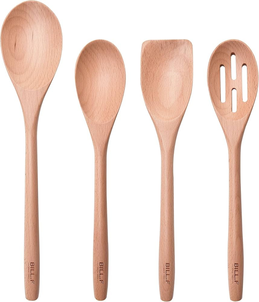 Wooden Spoons for Cooking 4-Piece Beech Wood Utensil Set Apartment Essentials Wood Spatula Spoon ... | Amazon (US)