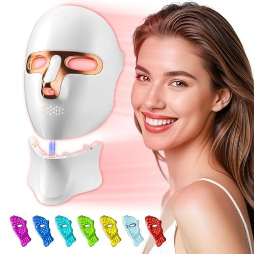 tinkoola Red Light Therapy Mask for Face & Neck, LED Face Light Therapy,USB C Rechargeable,Infrared Mask for Home Working Travel Yoga (White Gold) | Amazon (US)