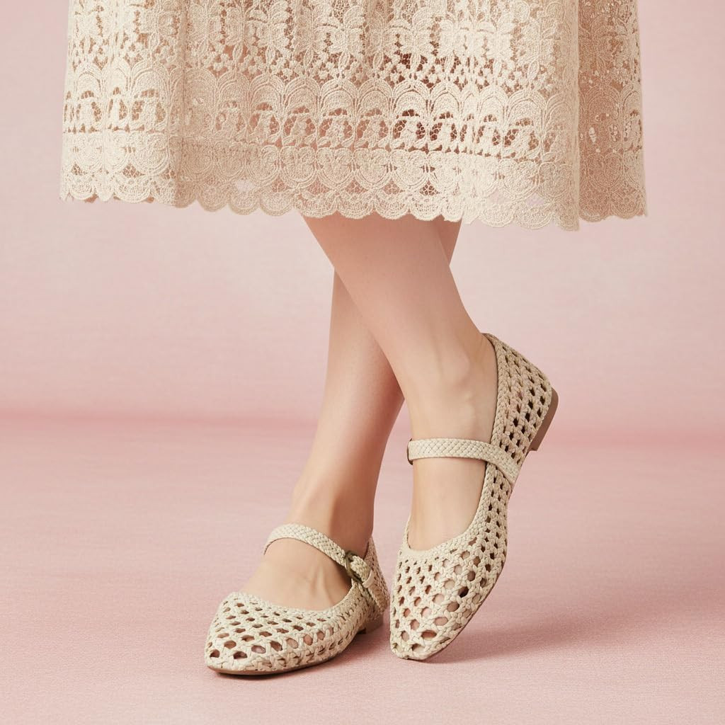 CUSHIONAIRE Weston Hand Woven Mary Jane Flats for Women, Comfortable Dressy Ballet Flats with Braided Adjustable Buckle and Memory Foam Cushioning | Amazon (US)