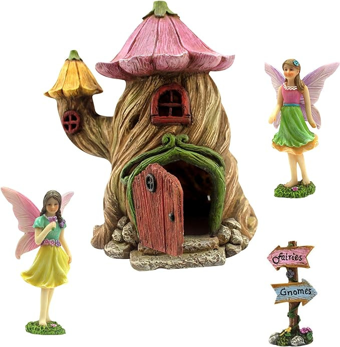 Fairy Garden House Kit - Colorful Accessories, 7" House with Door That Opens & Figurines & Sign f... | Amazon (US)