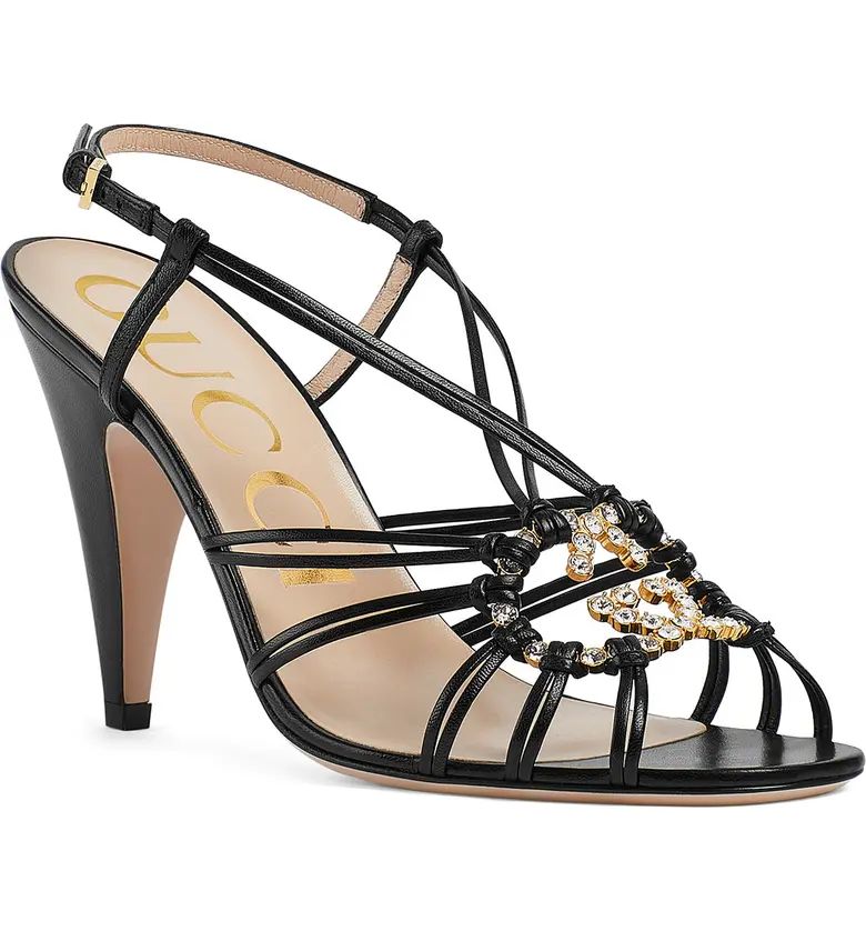 Gucci Isa Crystal Embellished Interlocking G Ankle Strap Sandal | Nordstrom | Nordstrom