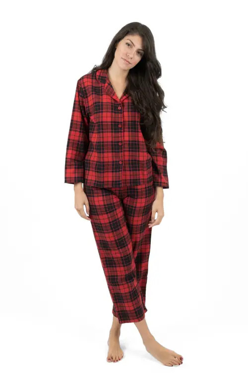 Leveret Women's Cotton Flannel Printed Holiday Pajama Set in Plaid Black & Red at Nordstrom, Size Xx-Large | Nordstrom