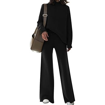 AOHITE Womens 2 Piece Outfit Set Long Sleeve Knit Pullover Sweater Top and Wide Leg Pants Sweatsu... | Amazon (US)