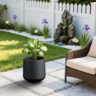 16 in. Large Matte Black(Upgraded Interior) Concrete Tall Round Planter / Pot with Drainage Holes... | The Home Depot