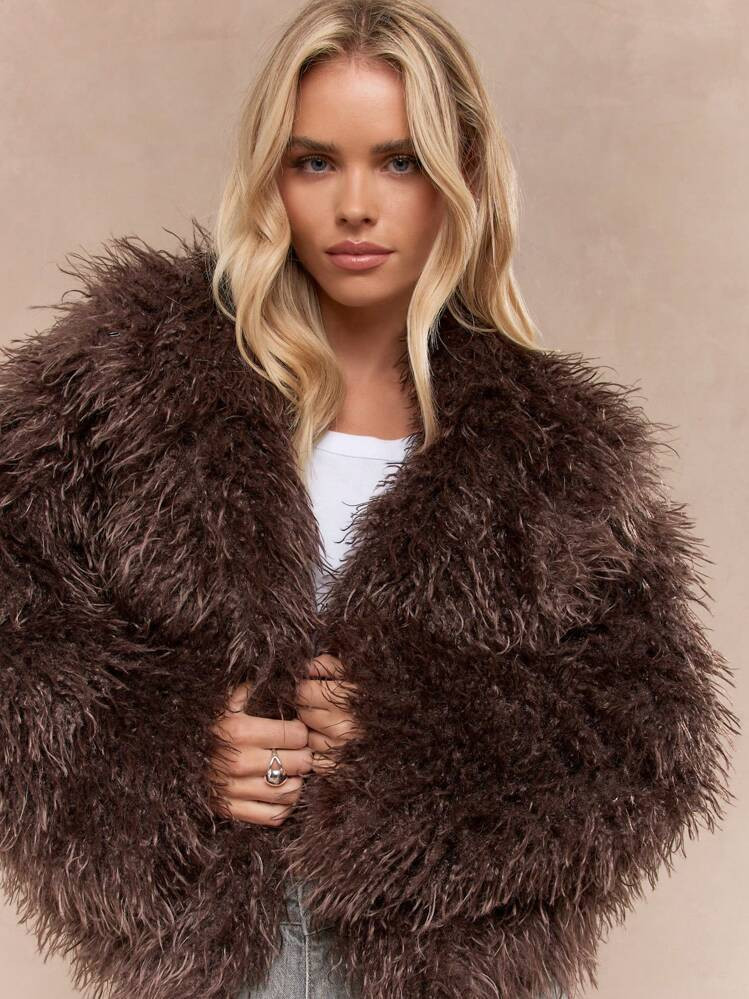 MISSGUIDED Luxury Faux Fur Shaggy Teddy Jacket Long Hair Furry Winter Outerwear Shearling Casual Fluffy Fashion Statement Overcoat Fall Warm Plush | SHEIN