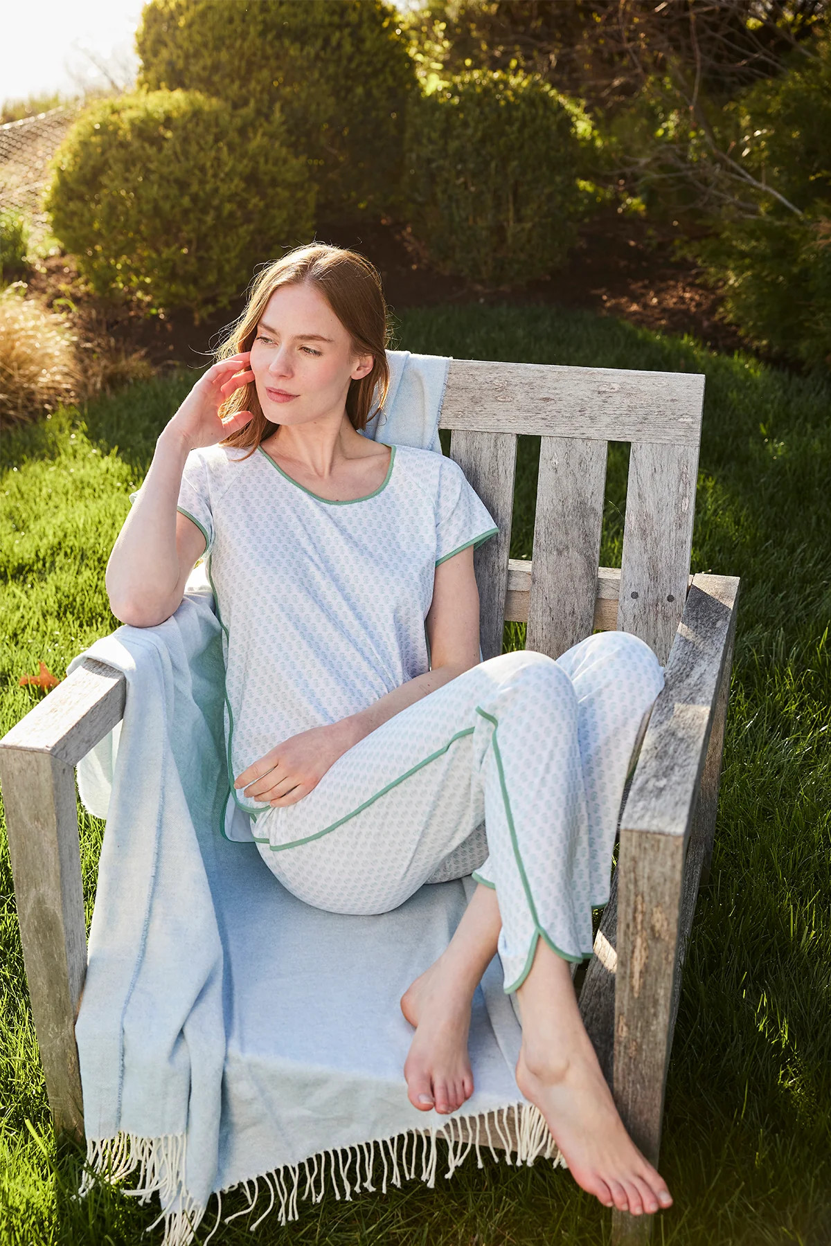 Pima Short-Long Set in Boxwood Blockprint | Lake Pajamas