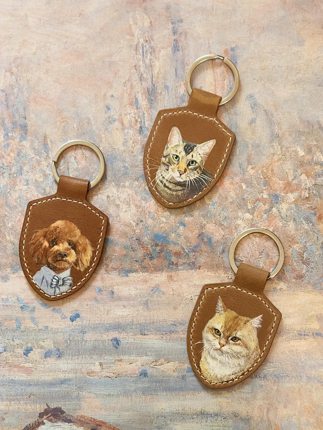 Hand-painted Leather Pet Portrait Keychain: Custom Dog, Cat Memorial - Etsy | Etsy (US)