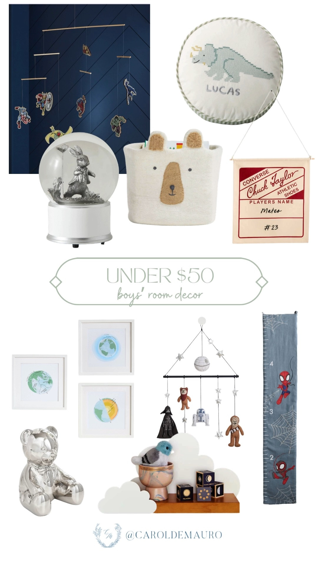 nursery room decor, under $50, boys room, toddler bedroom, wall art for kids, crib mobile, dinosaur decor, growth chart, pottery barn, crate and kids

#LTKHome #LTKKids