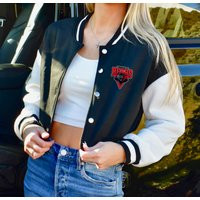 Custom College, Team, Dance Camp, Your Company Logo Cropped Black Varsity Jacket, Gift, Tailgate, Team Spirit Wear | Etsy (US)