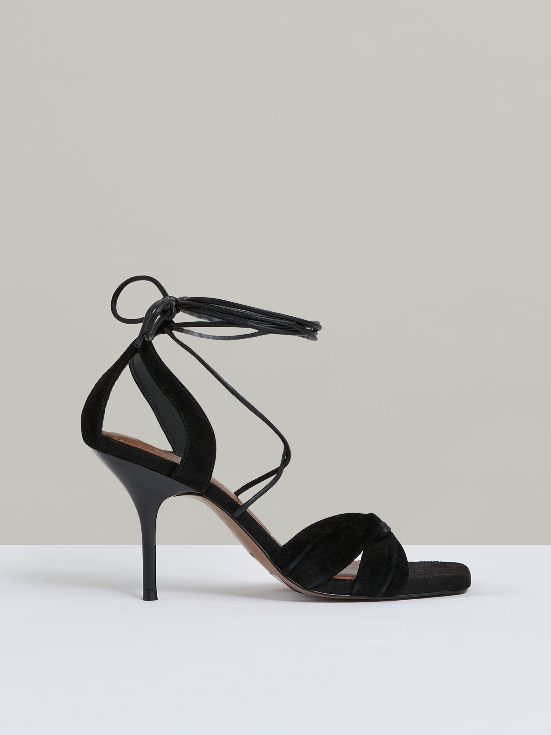 Suede Strappy Heeled Sandals in Black | Reiss UK