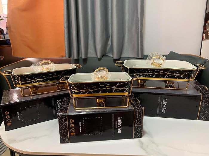 3 Pack Set Ceramics Chafing Dish Buffet Set Warming Tray, Chafer with Imitation Marble Finish, Ch... | Amazon (US)