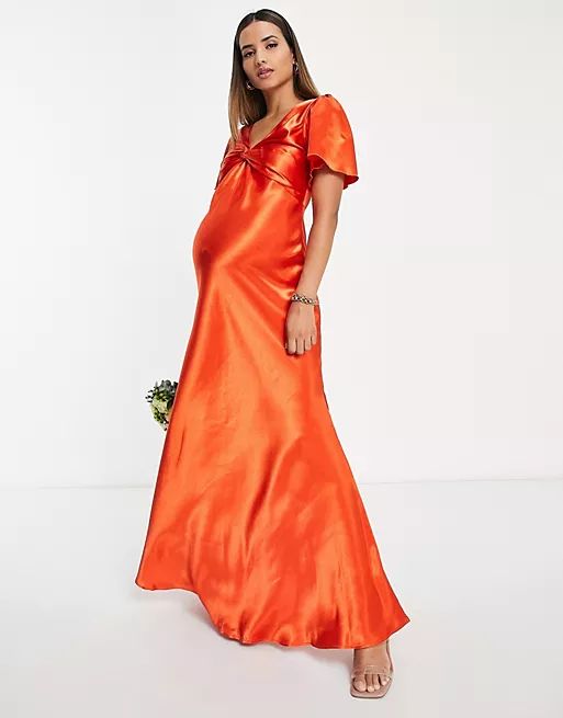 Little Mistress Maternity Bridesmaid tea dress in sunset orange | ASOS (Global)