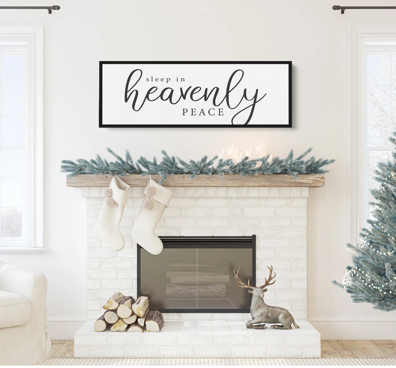 Large Christmas Sign | Modern Christmas Wall Hanging | Sleep in Heavenly Peace |   Wall Art for O... | Etsy (US)