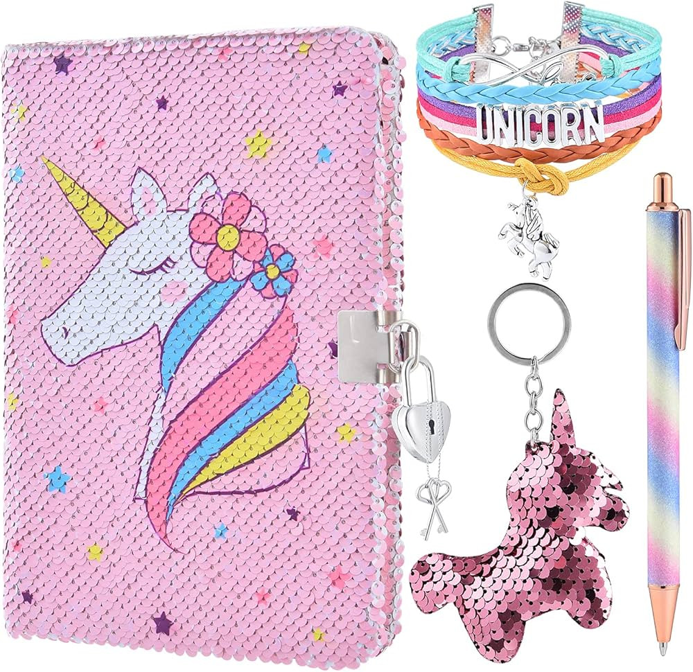 WERNNSAI Sequins Unicorn Journal Set for Girls - Unicorn Kids Diary with Lock Notebook Journal Bi... | Amazon (US)