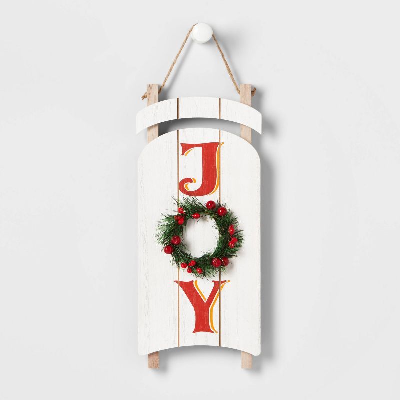 Wood Sled &#39;Joy&#39; with Wreath Wall Sign - Wondershop&#8482; | Target
