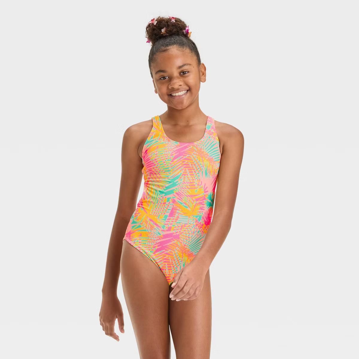 Girls' Leaf Printed One Piece Swimsuit - art Class™ L | Target