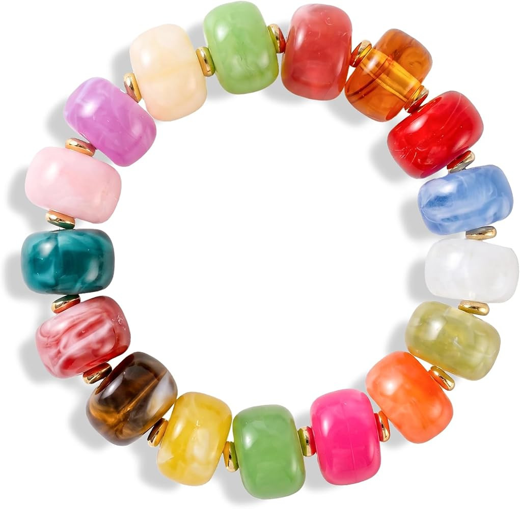 SHERLOVE Chunky Statement Resin Beaded Bracelets for Women Elastic-Stretch | Amazon (US)